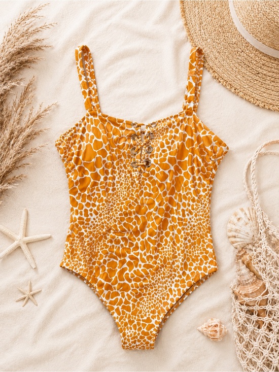 coastal waves Other - Coastal Waves Animal Print Lace Up Beachcore One Piece Swimsuit Plus Size 2X